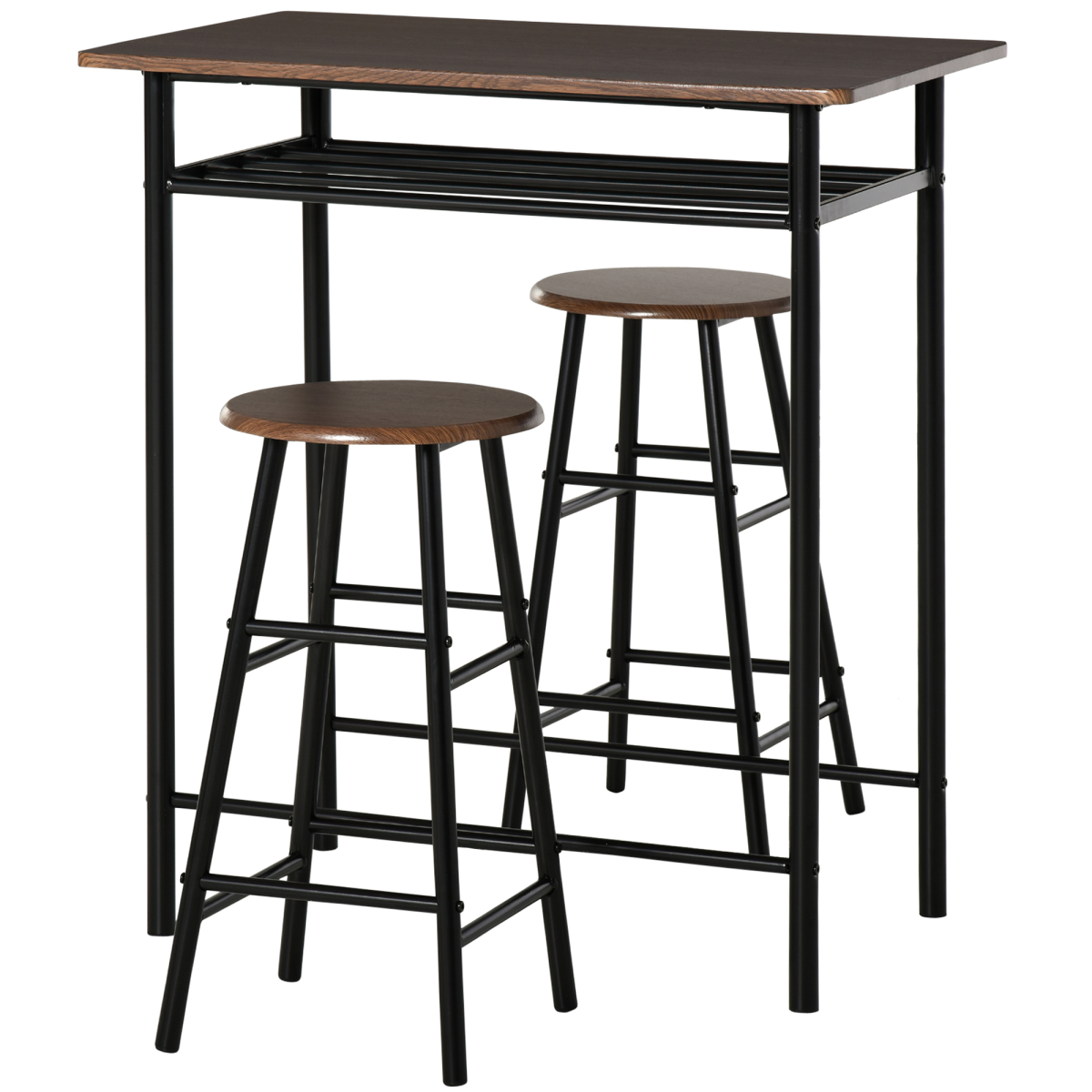 HOMCOM Bar Set with 1 Table and 2 Stools, Metal Frame, Black and Oak