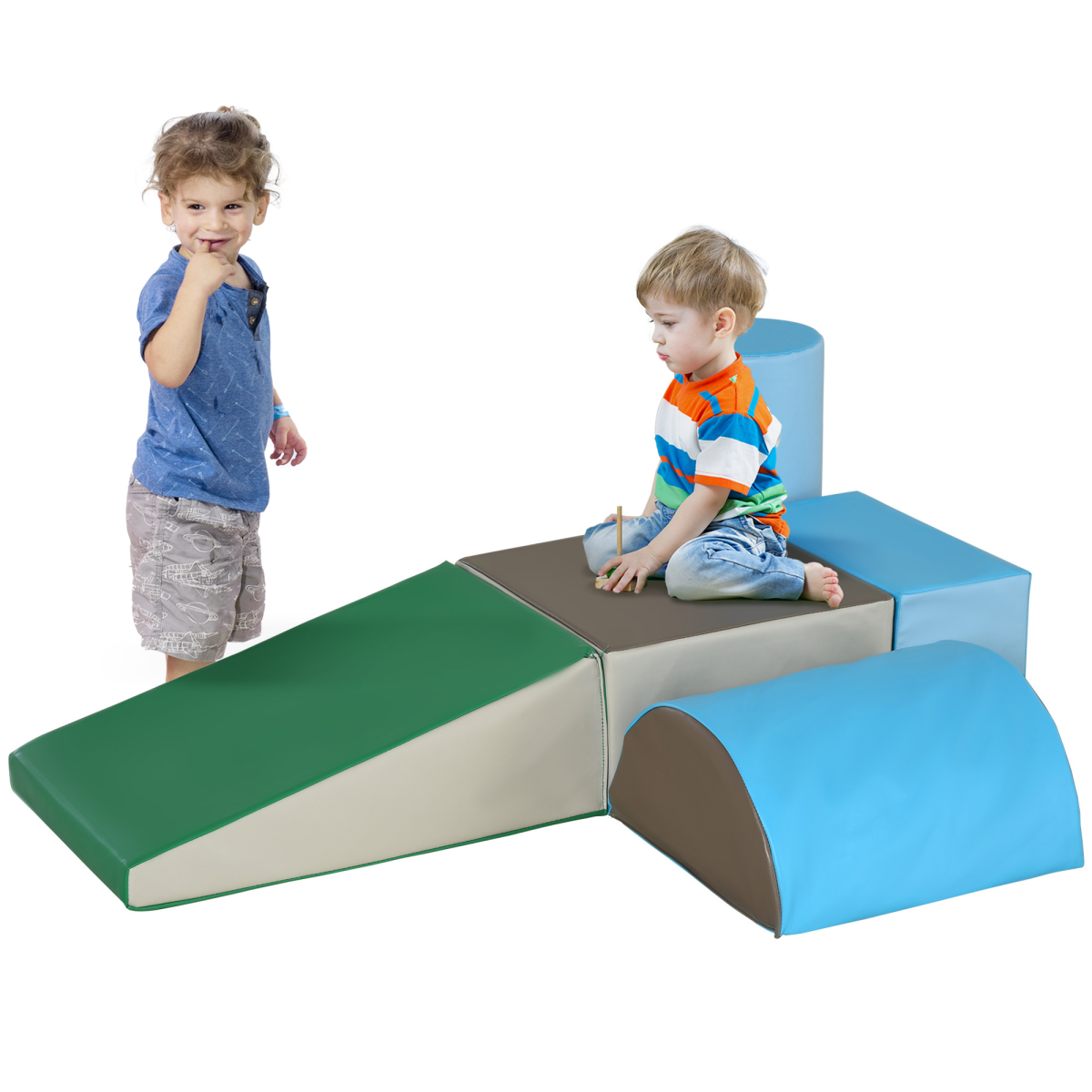 HOMCOM 5-Piece Soft Foam Playset for Toddlers, Climb and Crawl Activity Toy