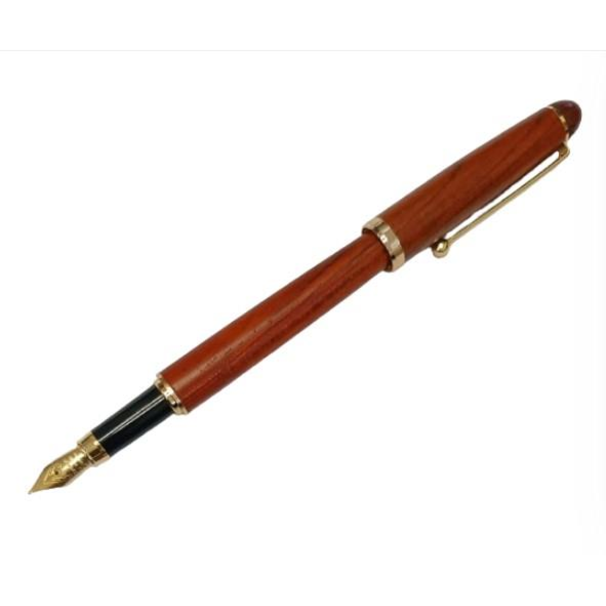 Imperial Handcrafted Wood Fountain Pen, Matt Brown with Gold Trim, Fine NIB