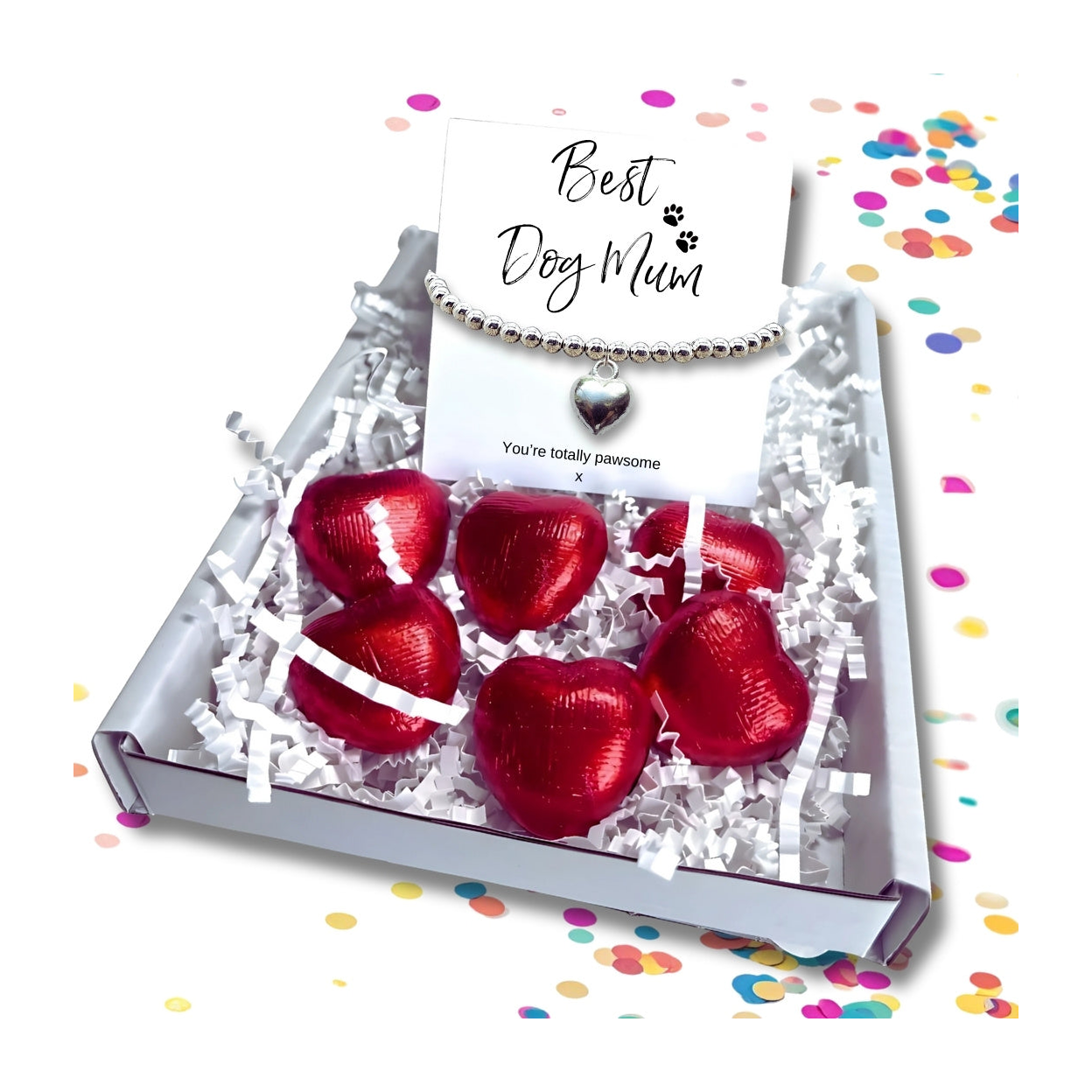 Best Dog Mum Mini Gift Hamper with Silver Heart Bracelet