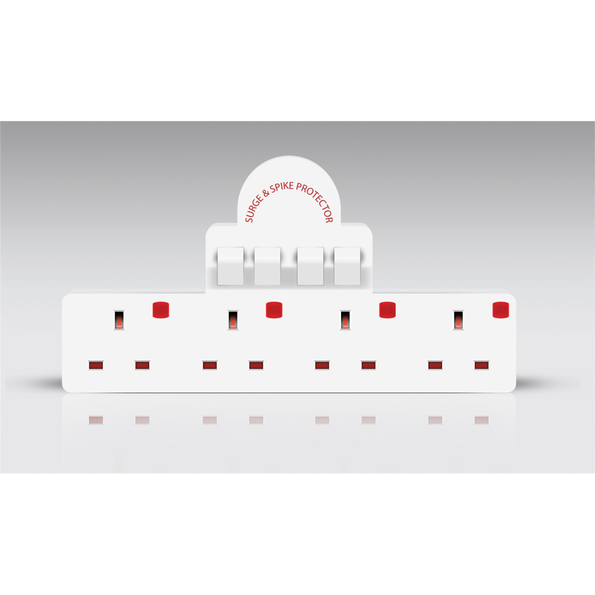 Eagle 4-Way Switched Surge Protected Adaptor Socket with Neon Lights