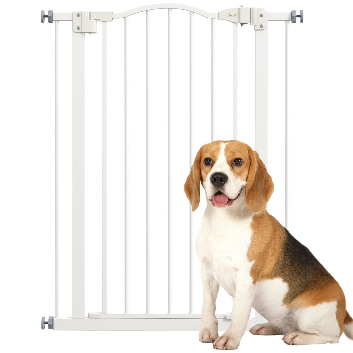 PawHut Adjustable Metal Pet Gate Safety Barrier with Auto-Close Door, 74-80cm, White