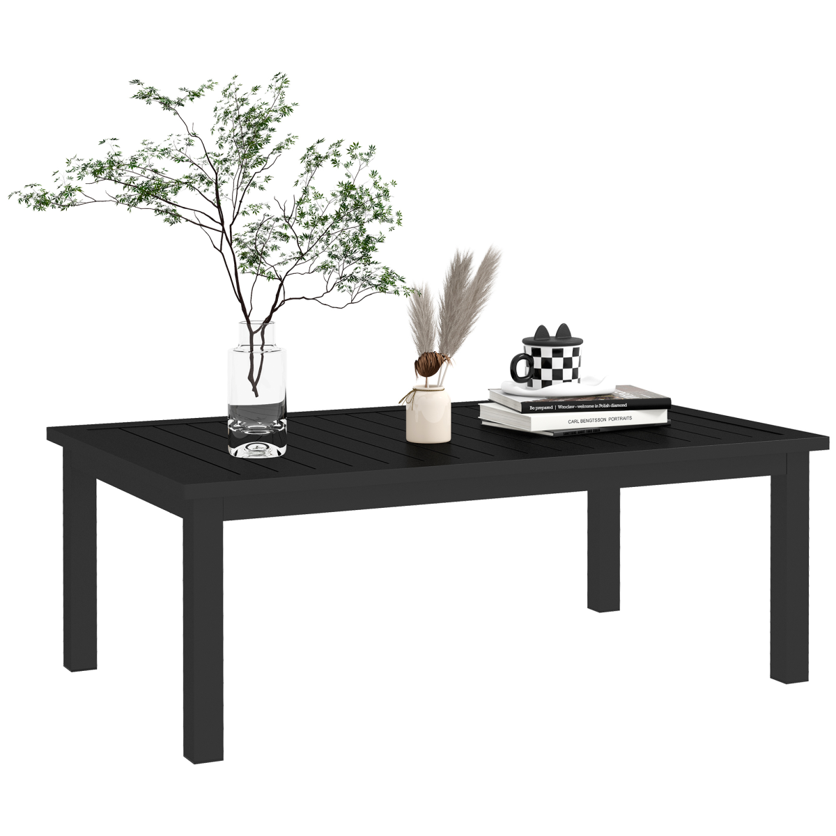 Outsunny Aluminium Outdoor Coffee Table, Slatted Top, Black