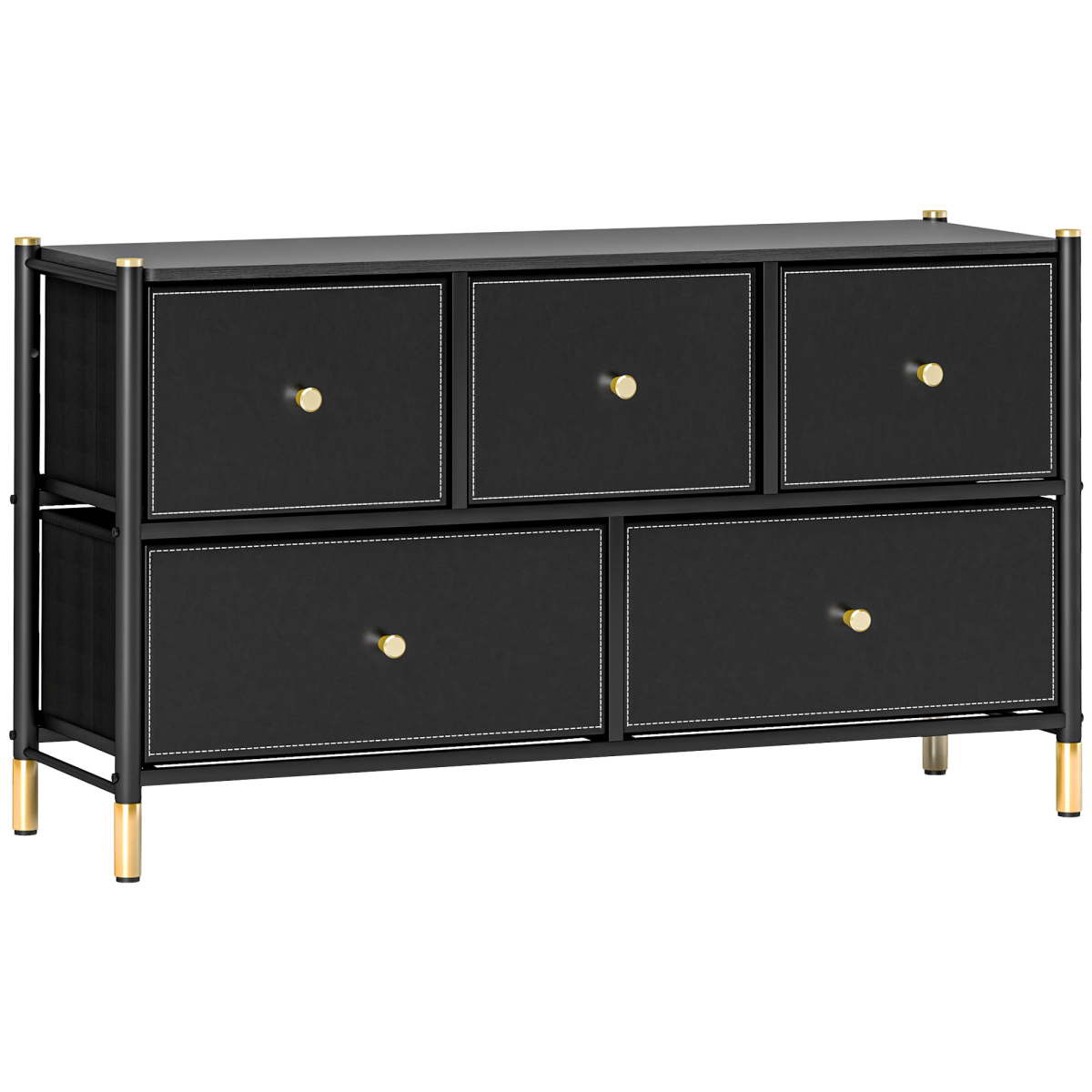HOMCOM Black Fabric Chest of Drawers with PU Leather Surface