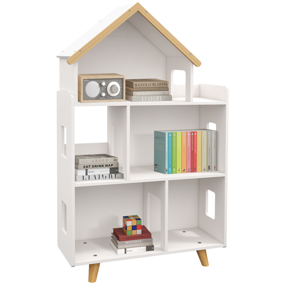 ZONEKIZ 3-Tier Toy Storage Shelf, 6 Cubby Organizer, White for Playroom & Bedroom
