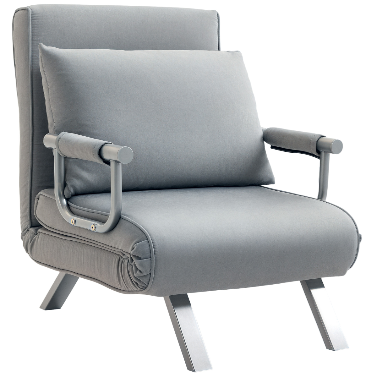 HOMCOM Foldable Armchair Sofa Bed with Adjustable Back and Pillow, Light Grey