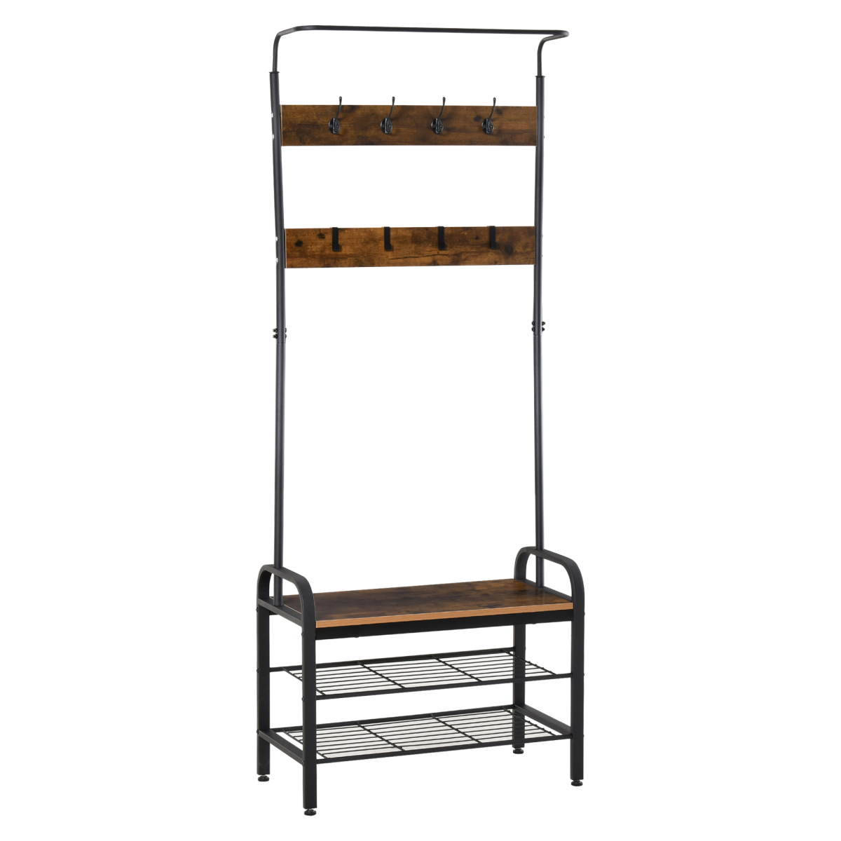 Vintage-Style Coat Rack Stand with 8 Hooks and Shelf, Brown