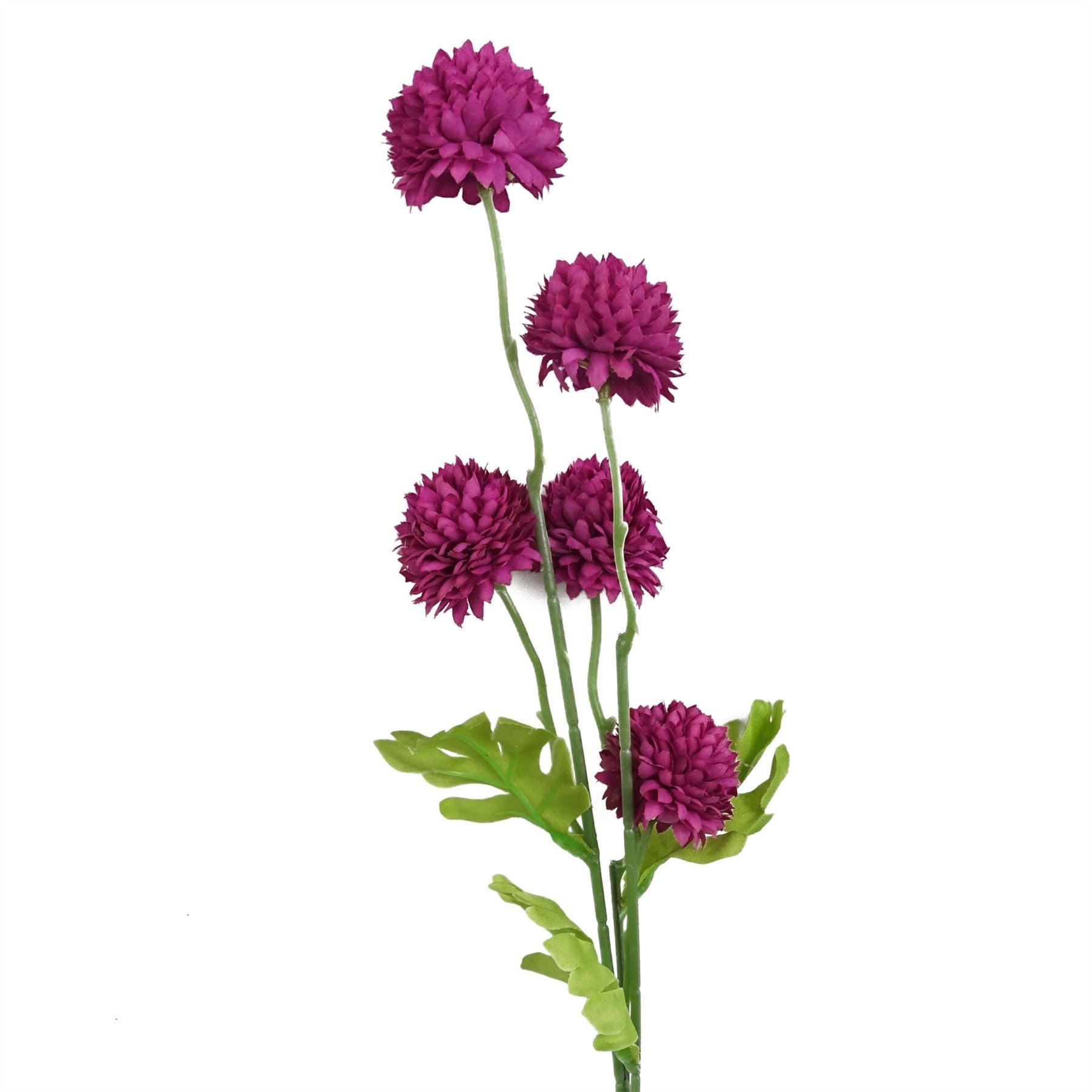 Leaf 50cm Pink Artificial Dahlia Pompom Spray with 5 Blooms
