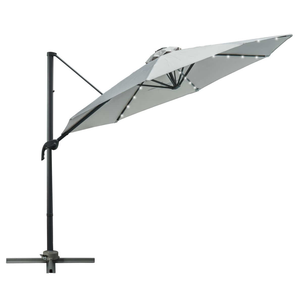 3m Cantilever Roma Patio Parasol with LED Solar Light, Grey
