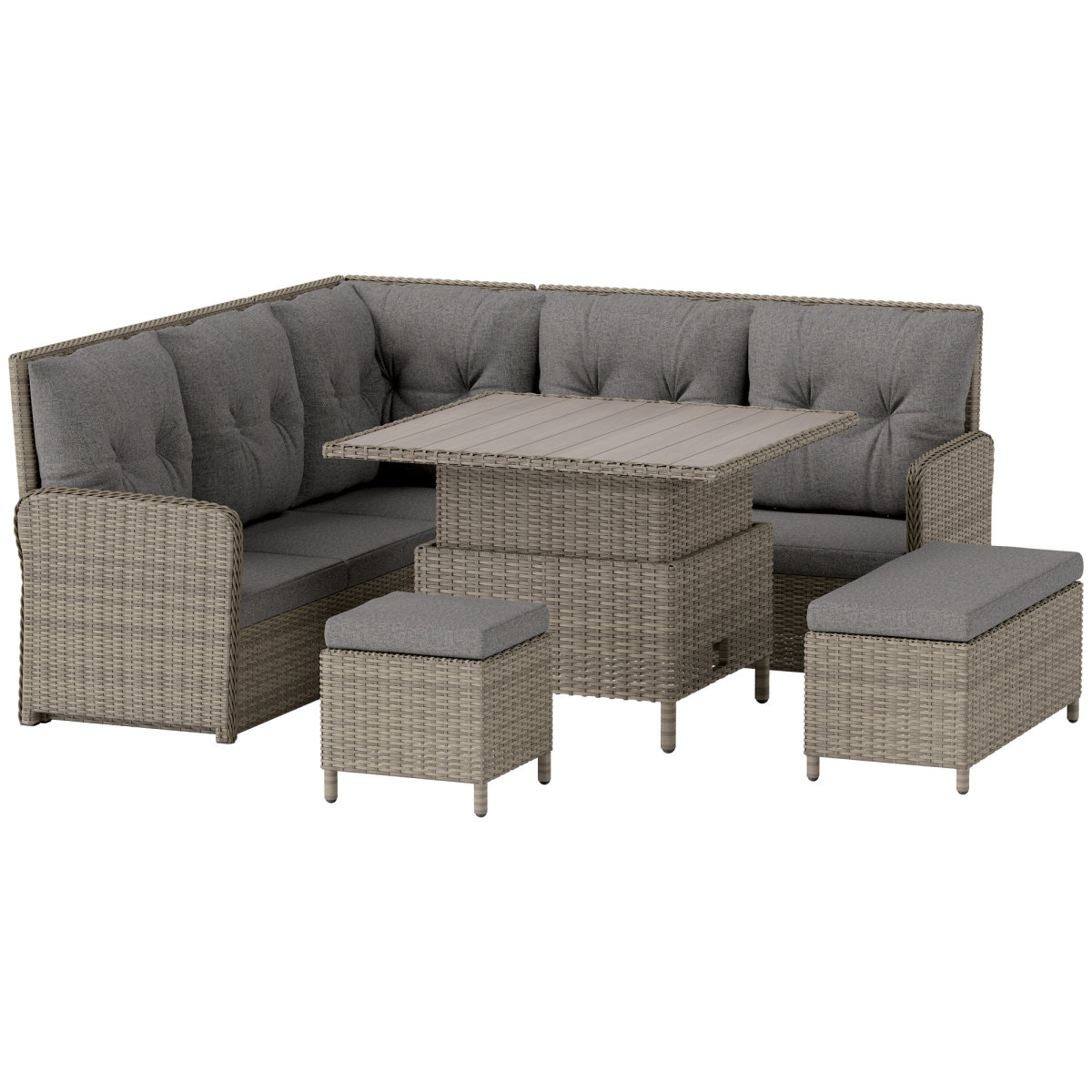 Outsunny 6-Piece Rattan Garden Corner Sofa Set, Light Grey