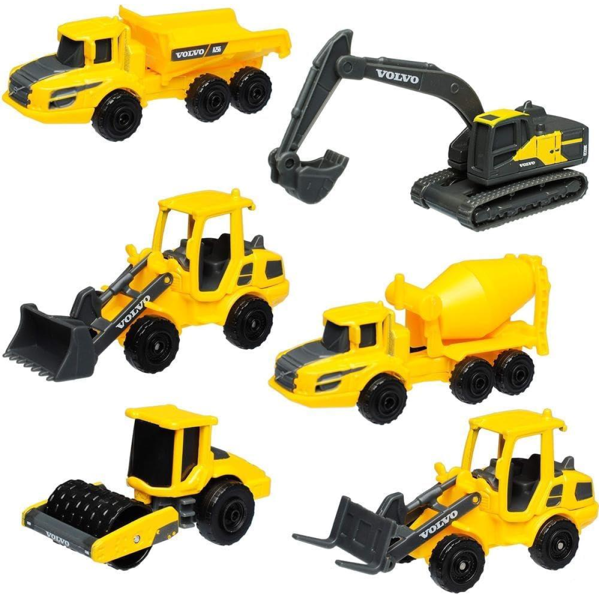 Maisto Mini Working Machines Volvo Construction Set Collectible Model with Signs, Barriers and Accessories