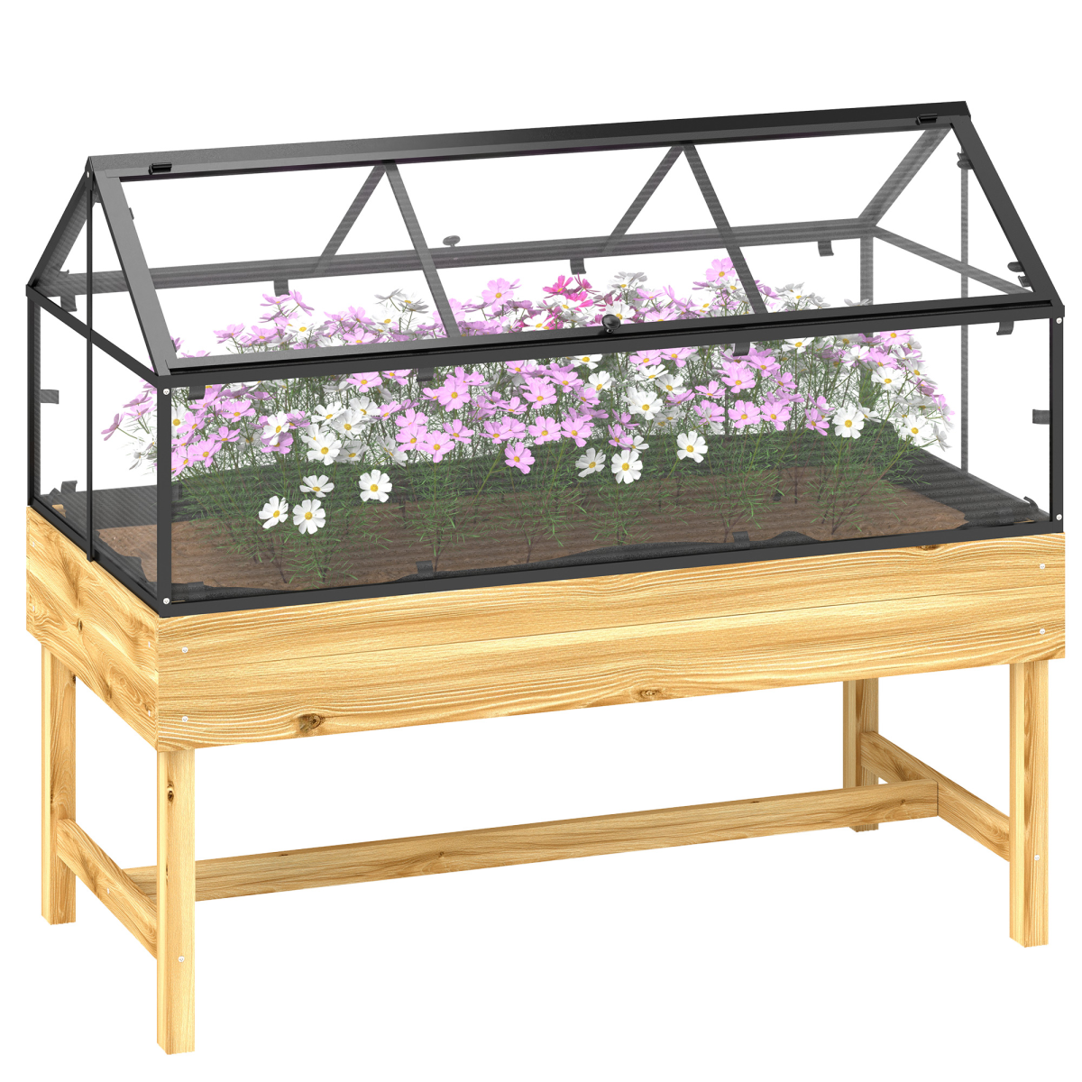 Outsunny Raised Garden Bed with Polycarbonate Cover, Natural Wood Finish