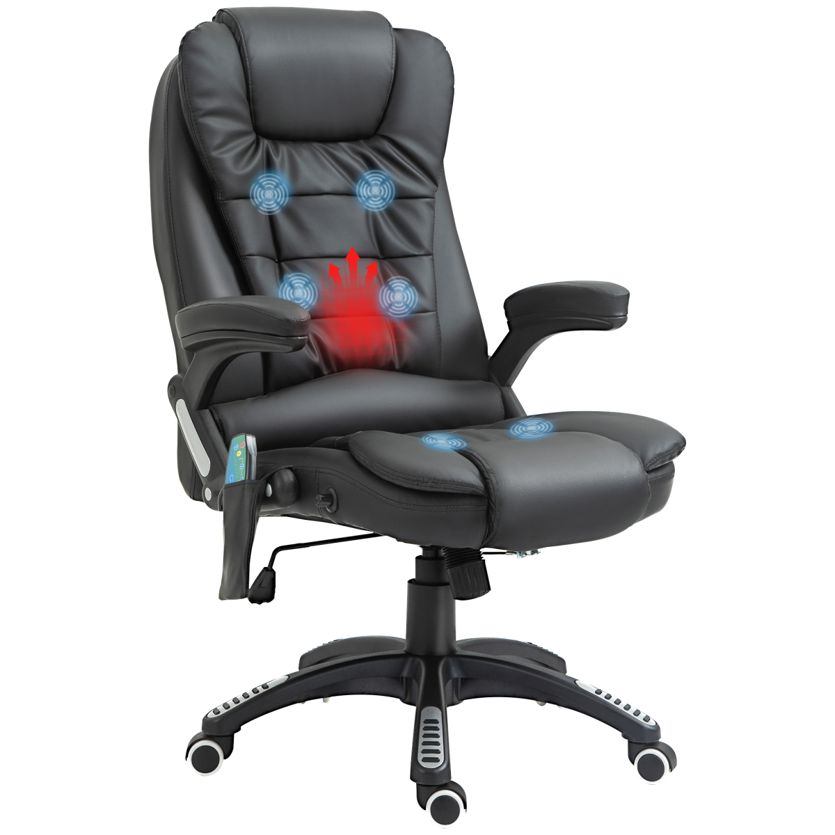 Black PU Leather Executive Reclining Office Chair with Massage & Heat