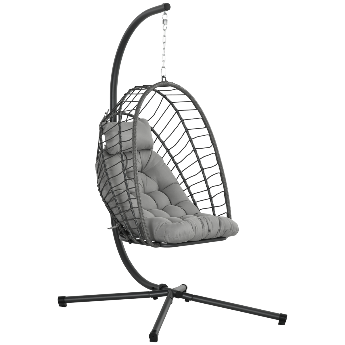 Outsunny PE Rattan Hanging Swing Chair with Thick Cushion, Foldable Basket, Patio Hanging Chair