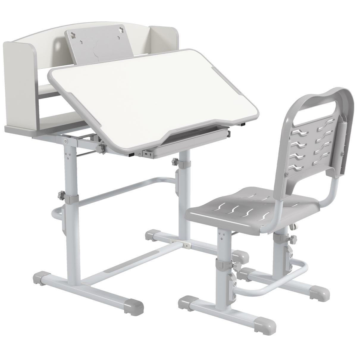 ZONEKIZ Adjustable Kids Desk and Chair Set with Drawer & Bookshelf, Grey