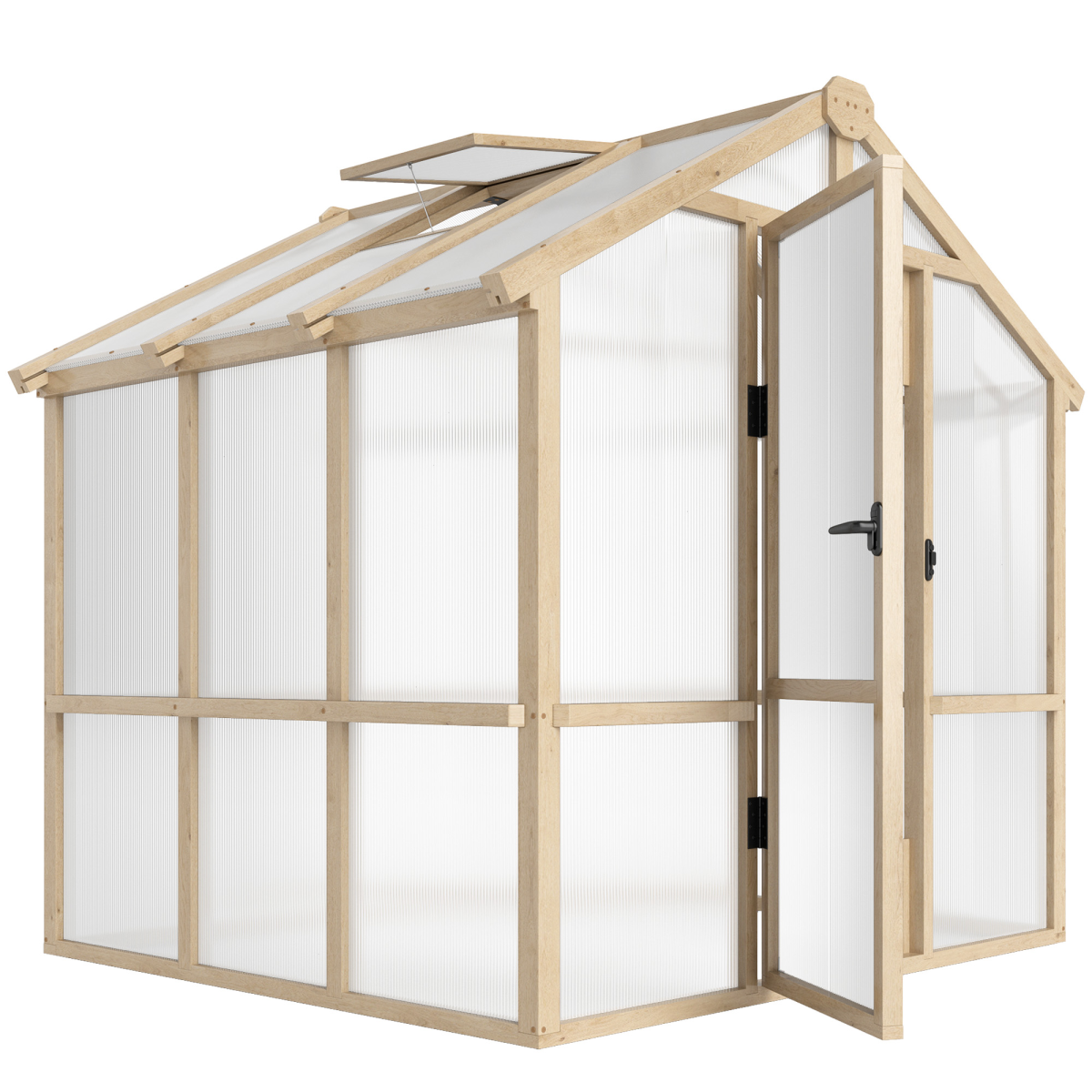 Outsunny Wooden Polycarbonate Greenhouse with Lockable Door, Brown
