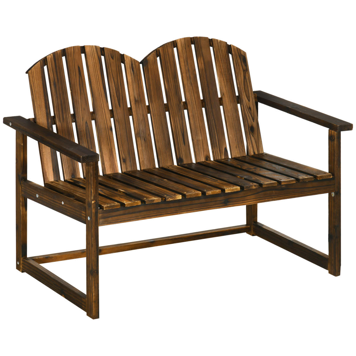Two-Person Outdoor Wooden Bench with Slatted Backrest