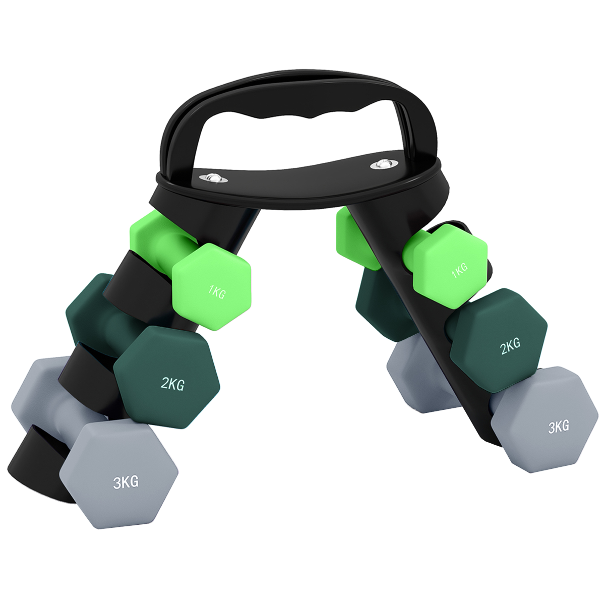 SPORTNOW 6-Piece Dumbbell Set with Storage Rack, 1kg-3kg, Multi-Colour