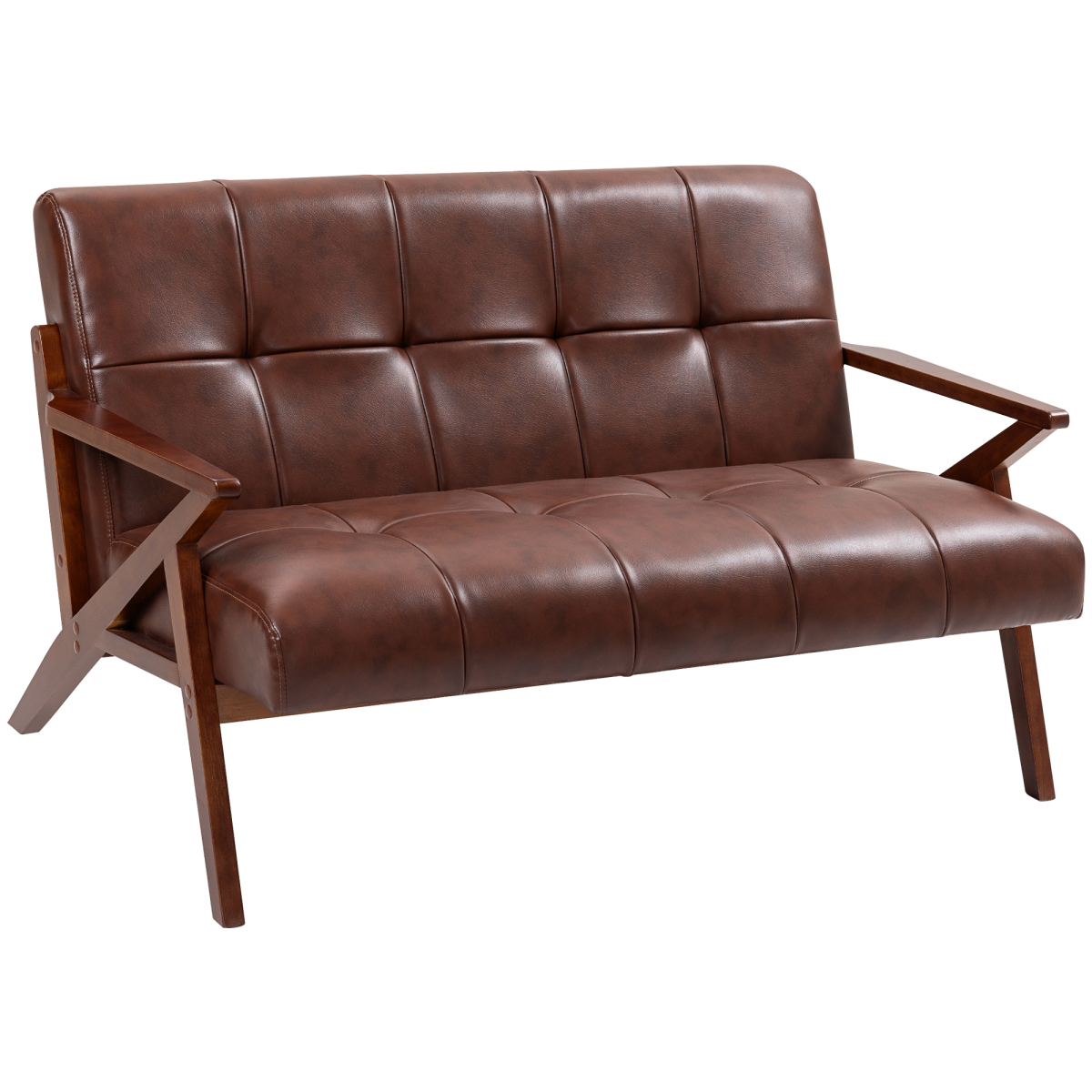 HOMCOM Compact Vintage Brown 2 Seater Sofa with Solid Wood Frame