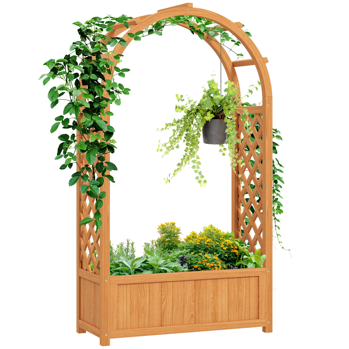 Outsunny Wooden Raised Garden Bed with Trellis & Fabric Liner