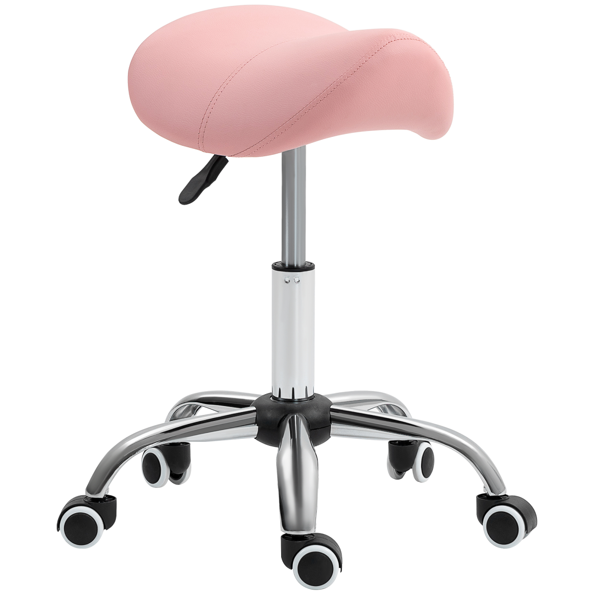 HOMCOM Pink PU Leather Saddle Stool with Padded Adjustable Seat