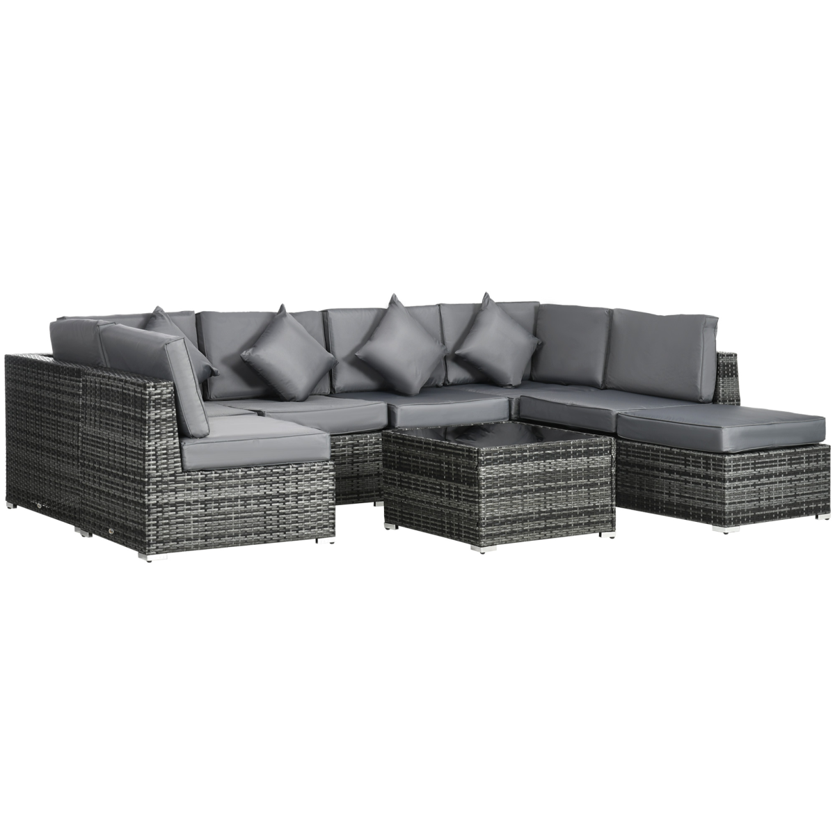 Outsunny 8-Piece Patio Rattan Sofa Set with Corner Seats, Middle Seats, Footstool and Coffee Table, Grey
