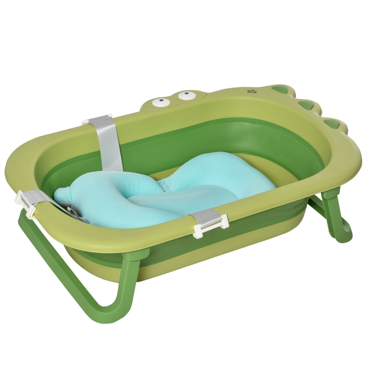 Foldable Baby Bath Tub with Cushion, Non-Slip, Ages 0-3, Green