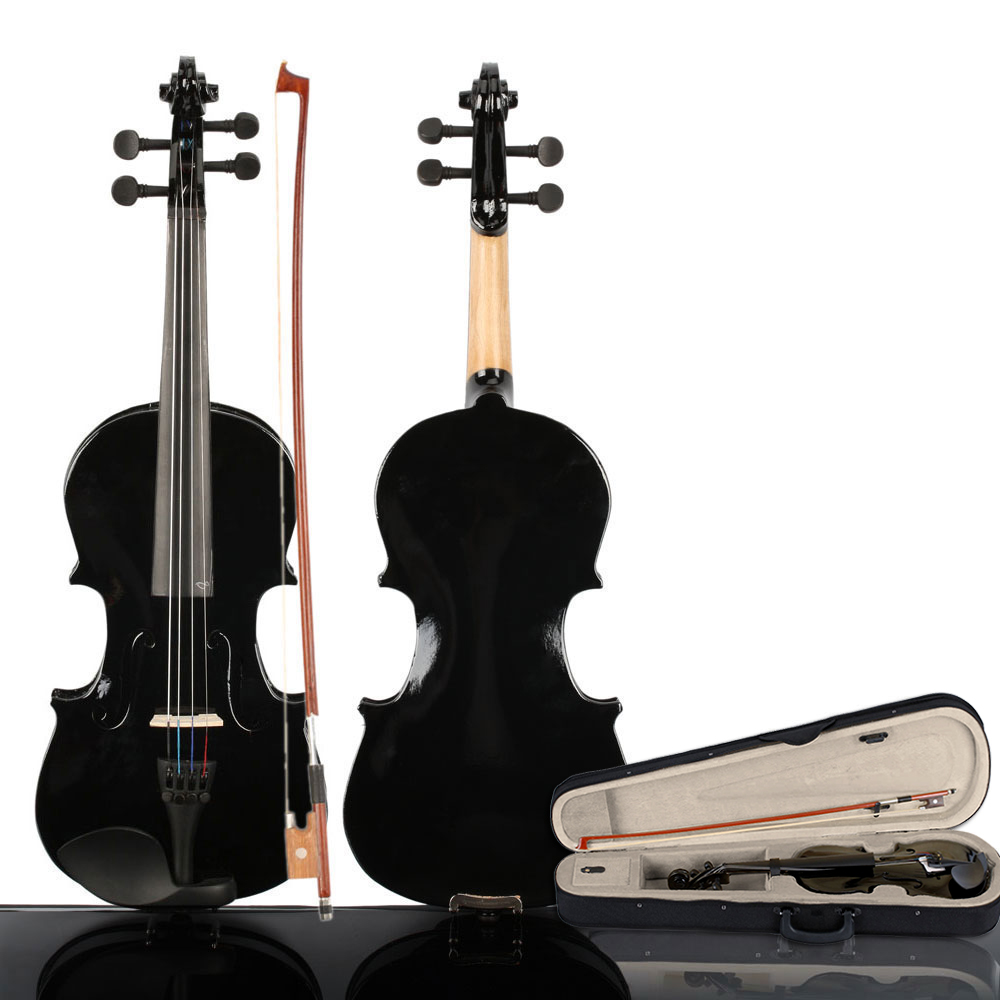3/4 Black Acoustic Violin Set with Case, Bow and Rosin