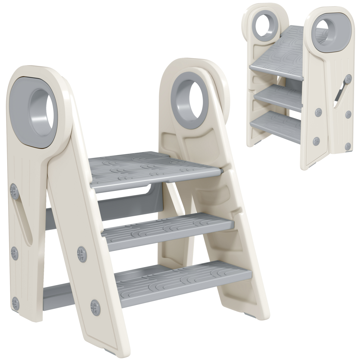 AIYAPLAY Foldable Adjustable Toddler Tower with Handle, Non-Slip, Grey