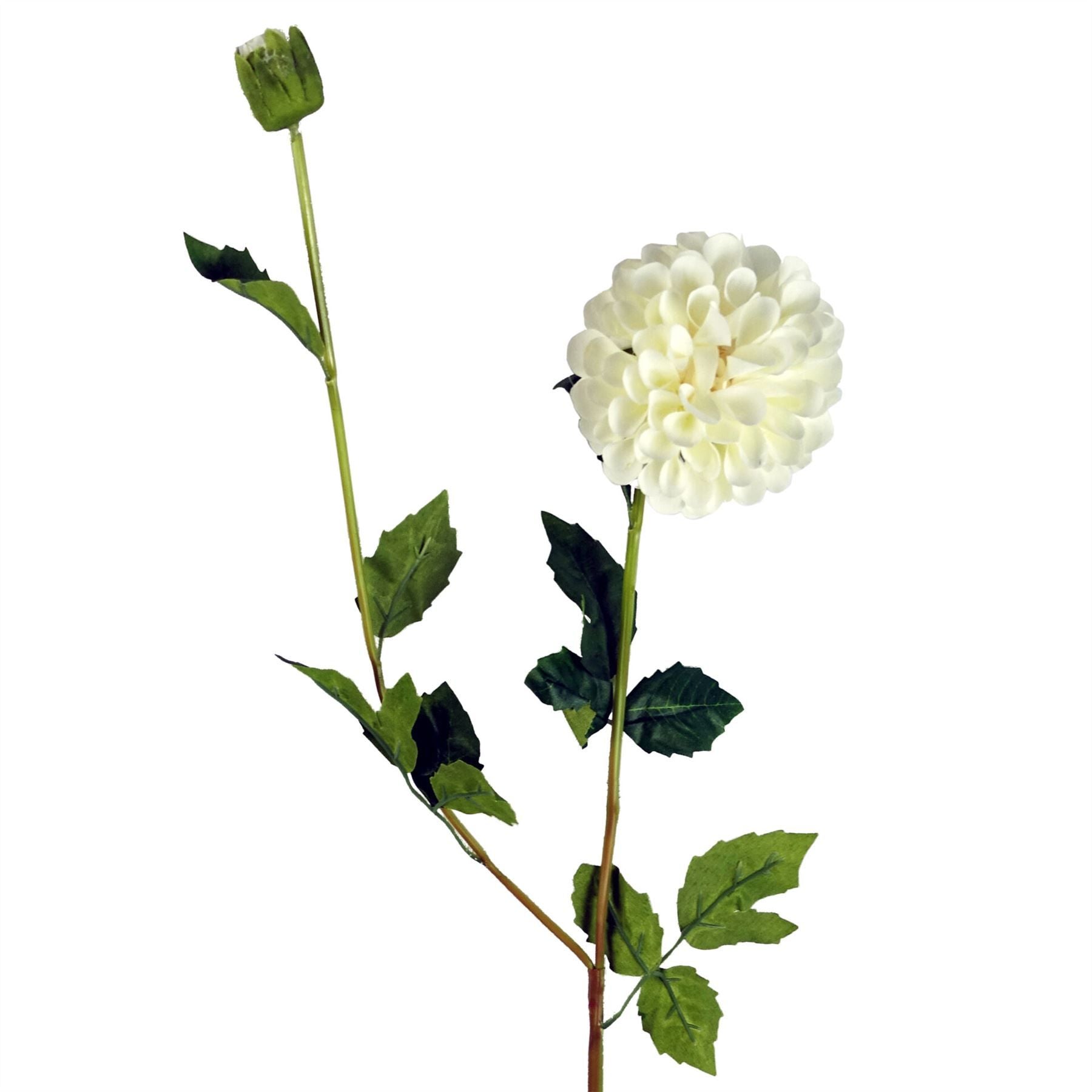 Leaf 75cm Artificial Cream Dahlia PomPom Flower Stem