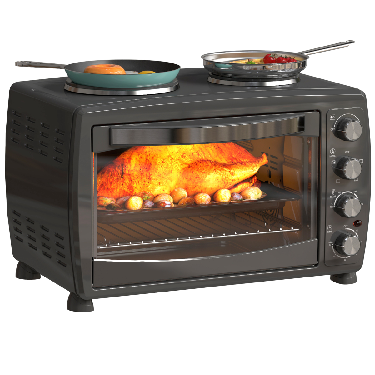 HOMCOM 36L Countertop Toaster Oven with Dual Hot Plates, 2600W