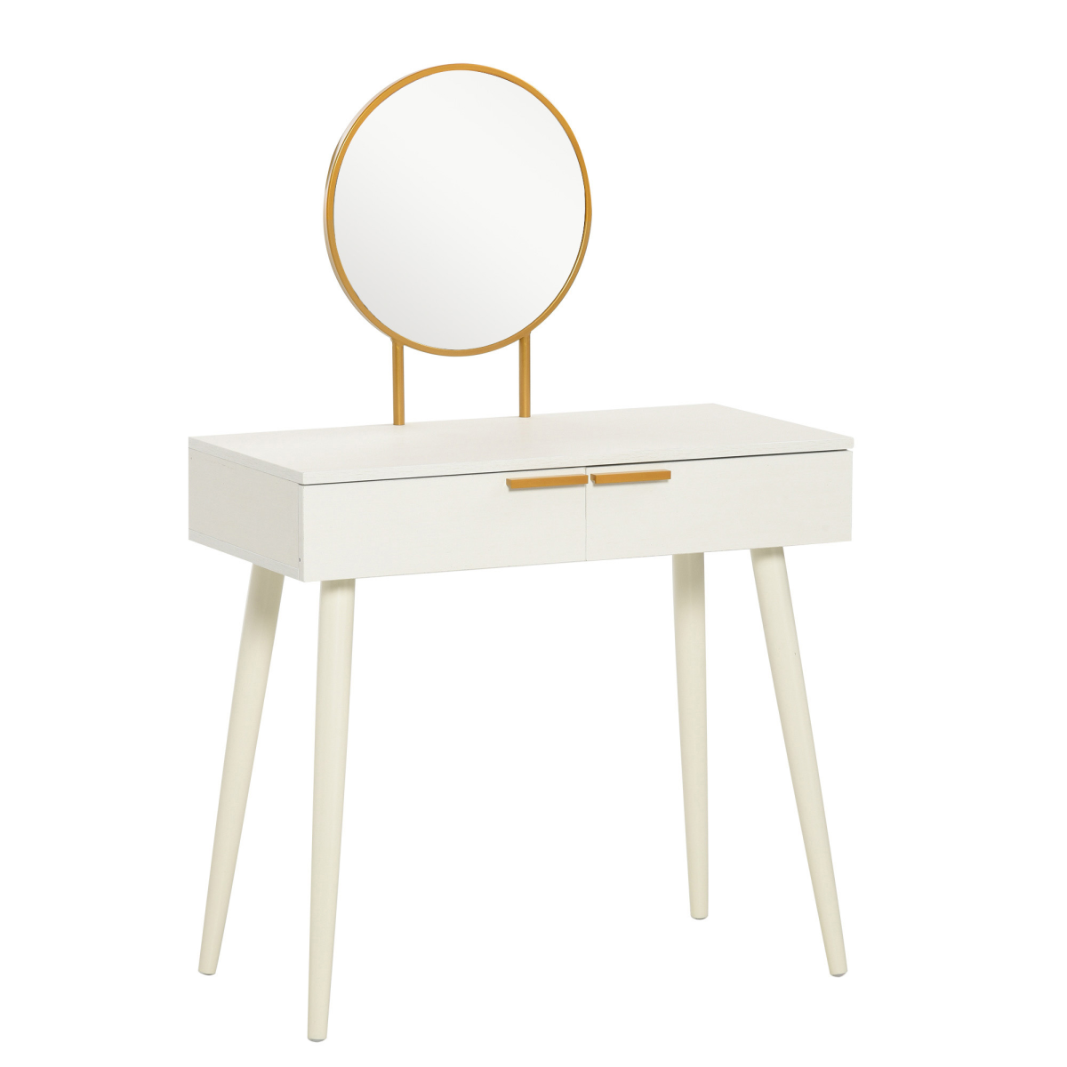 HOMCOM Modern White Dressing Table with 2 Drawers and Round Mirror