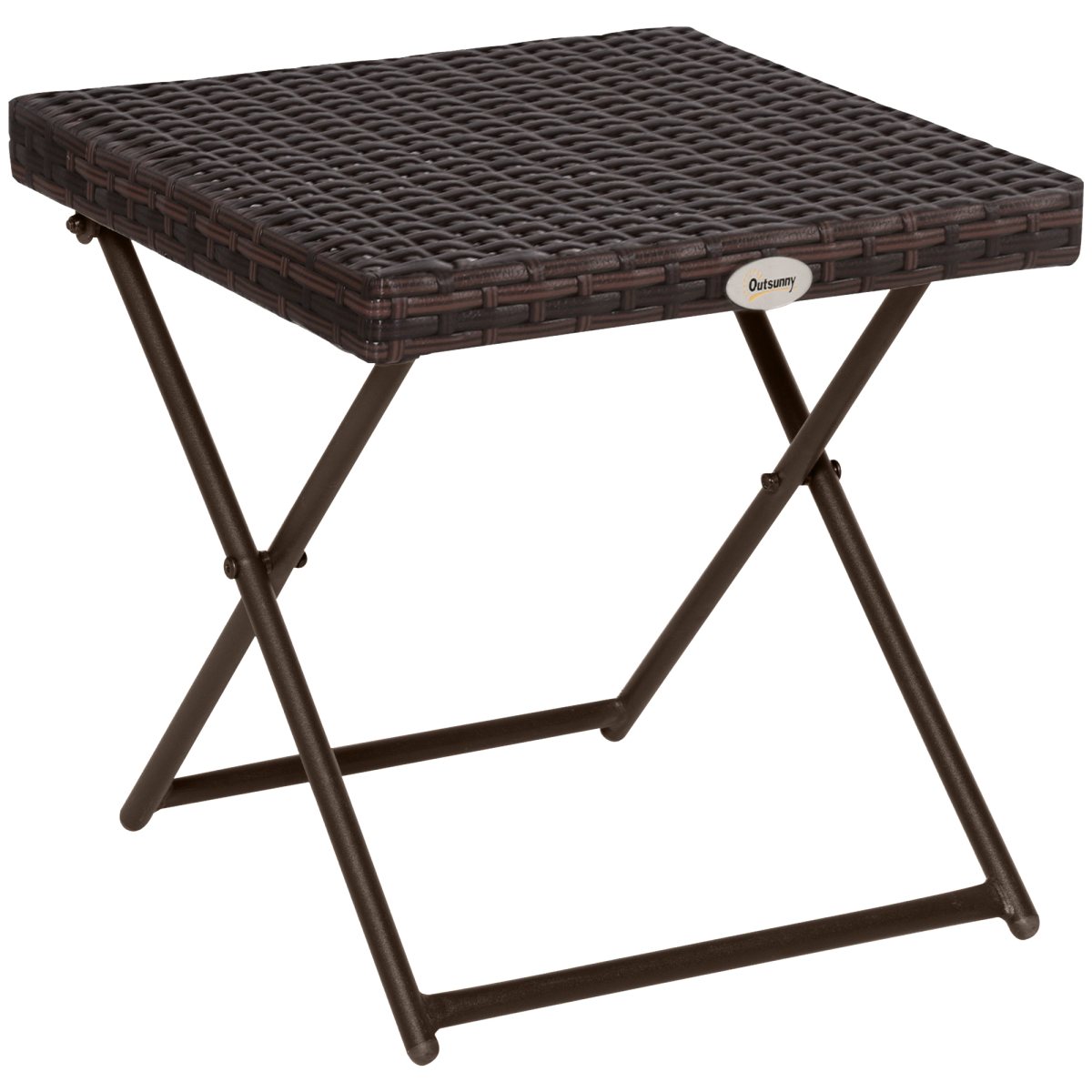 Outsunny Folding Square PE Rattan Coffee Table, Steel Frame, Outdoor Bistro Balcony Garden, Brown