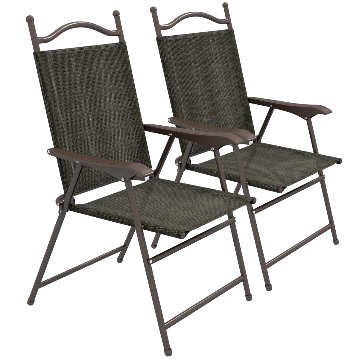 Outsunny Set of 2 Folding Chairs with Armrests and Breathable Mesh Seats