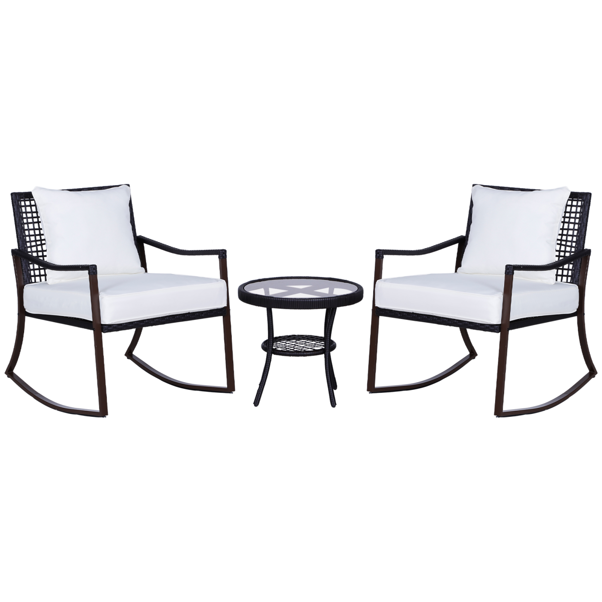 Outsunny 3-Piece Rocking Chair Bistro Set with Glass Table