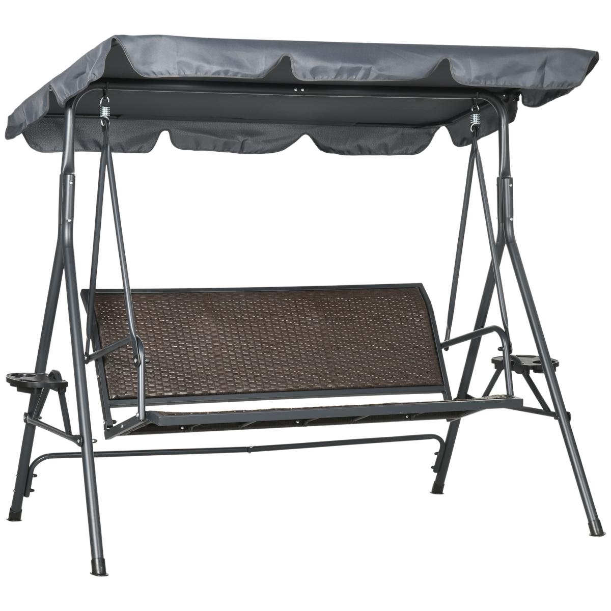Outsunny 3 Seater Garden Swing Bench with Adjustable Canopy, Rattan Seat