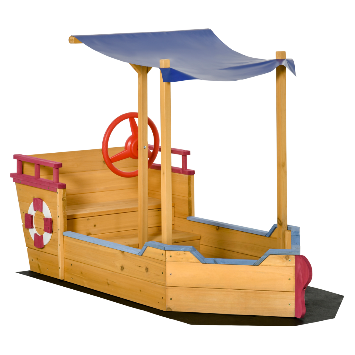 Kids Wooden Pirate Sandboat Sandbox with Canopy Shade and Storage