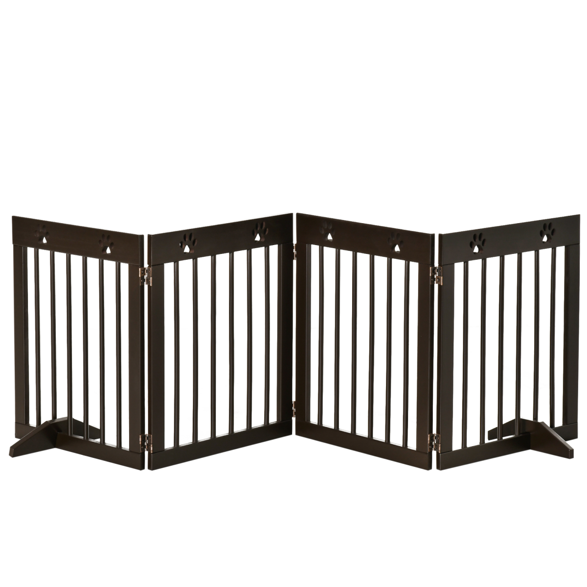 PawHut Freestanding 4-Panel Folding Wooden Dog Barrier with Support Feet