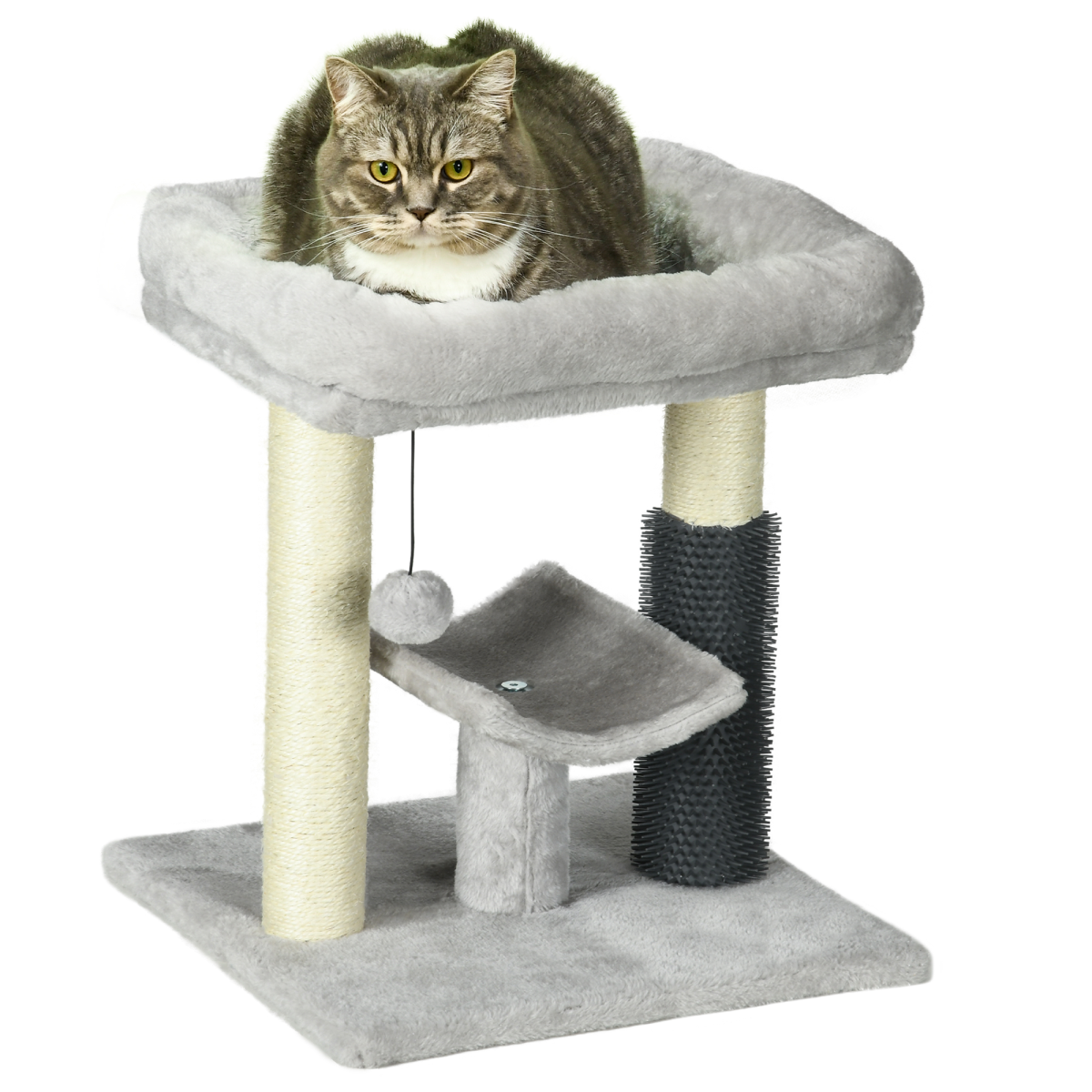 PawHut Small Cat Tree Tower with Bed, Perch, Scratching Posts, Self-Groomer & Toy