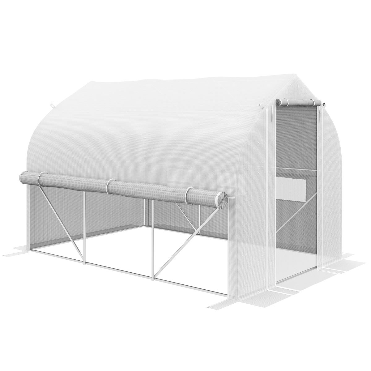 Outsunny 3 x 2m White Polytunnel Greenhouse with Roll-Up Sides, Mesh Door