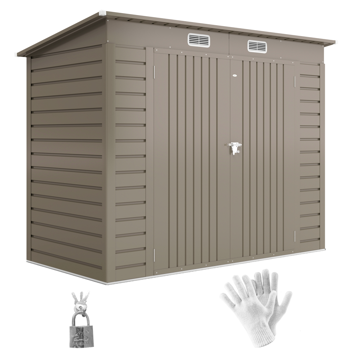 Outsunny Metal Garden Storage Shed with Double Doors, Light Grey