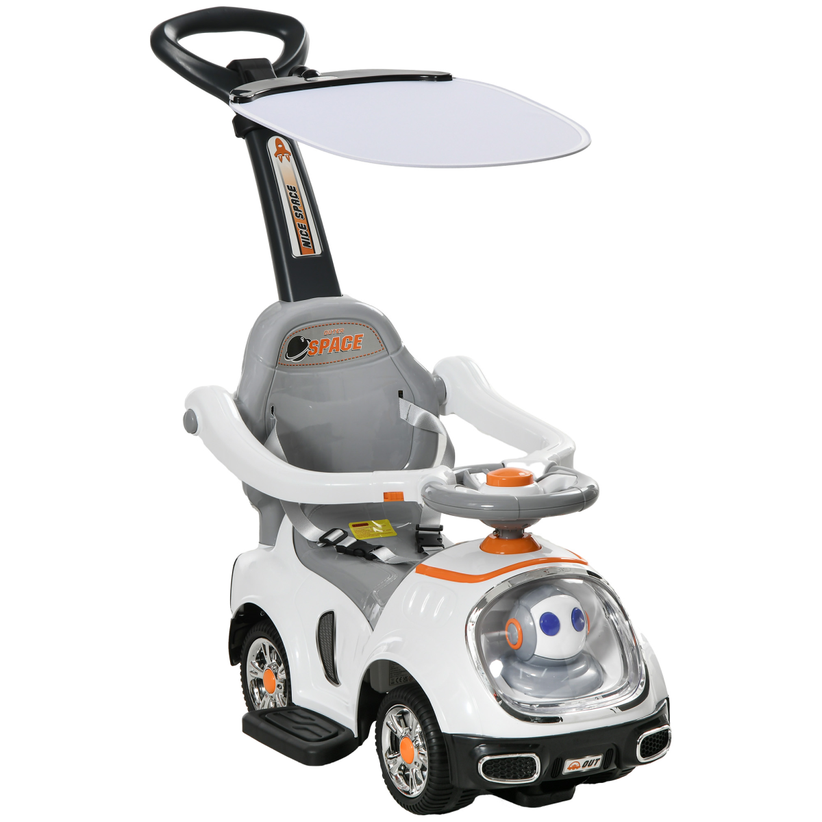 AIYAPLAY 3-in-1 Ride On Push Car with Light-Up Robot Design, White