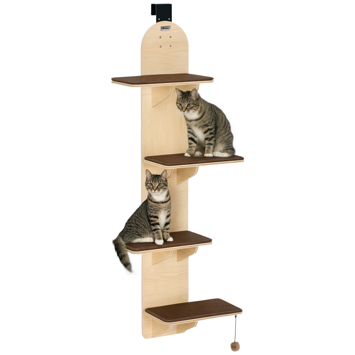 PawHut 4-Level Over-Door Cat Tree with Washable Plush Pads, Toy Ball