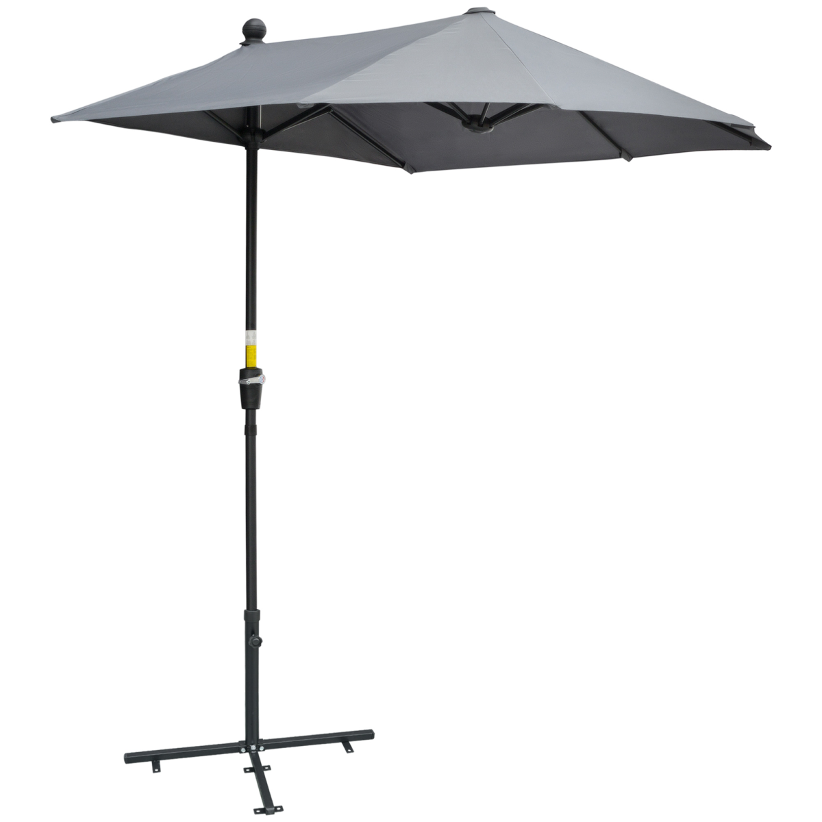 Outsunny 2m Half Garden Parasol Umbrella with Crank Handle, Dark Grey