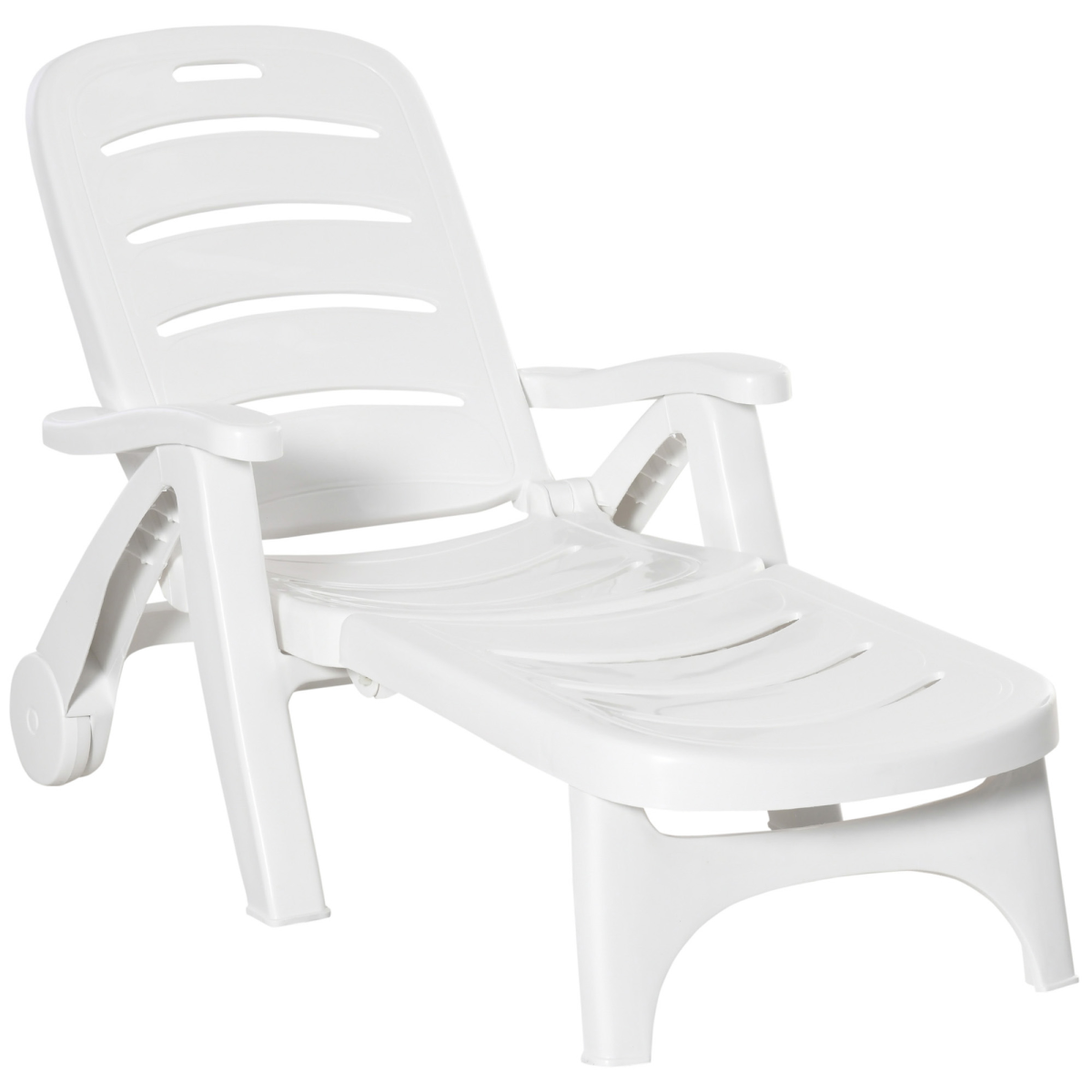 Outsunny Patio Folding Lounge Chair Recliner with Wheels and 5-Level Backrest