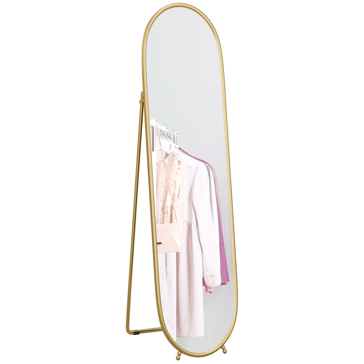 HOMCOM Oval Full Length Mirror with Metal Frame, Gold Tone