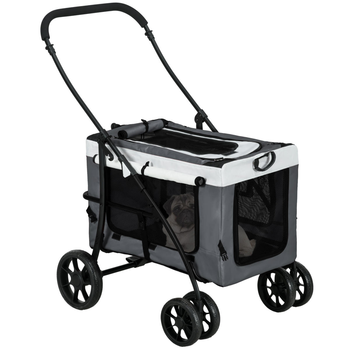 PawHut Foldable Pet Stroller with Detachable Carrier, Grey