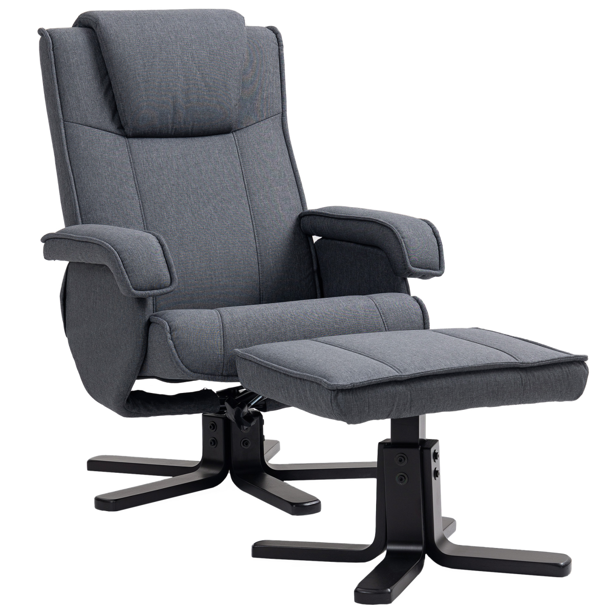 HOMCOM Linen Swivel Rocker Recliner Chair with Footstool, Grey