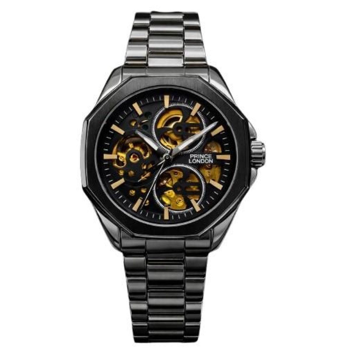 NY London Men’s Automatic Mechanical Octagon Dial Metal Bracelet Watch Silver/Black