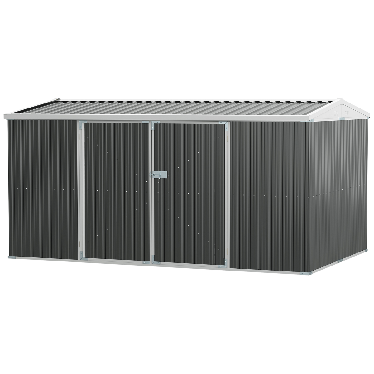 Outdoor Garden Storage Shed, Galvanized Steel Tool Storage Box for Backyard, Sloped Roof, Lockable Double Doors, Grey
